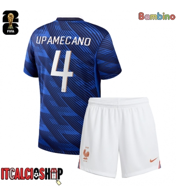 Francia Dayot Upamecano #4 Prima Maglia Bambino Mondiali 2026 Manica Corta (+ Pantaloni corti)